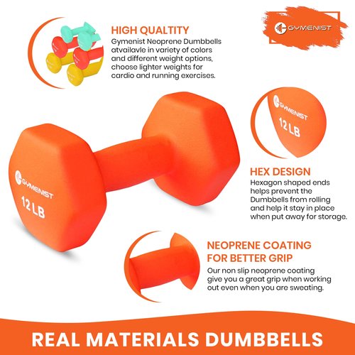 GYMENIST Pair of Dumbbells Set of 2 Soft Non Slip Grip Dumbbells Pair Covered with Neoprene (10 LB), G306-10