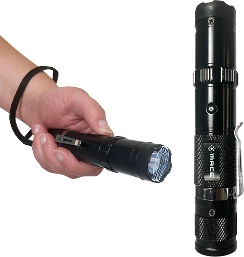 Mace Flashlight Stun Gun for Self Defense - Rechargeable High Voltage LED Light - Black