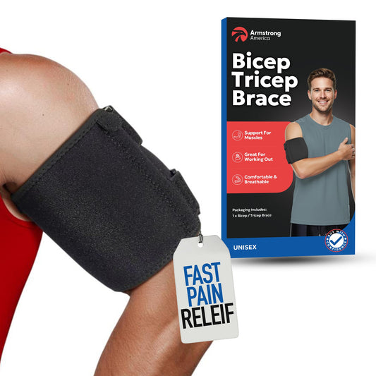 ARMSTRONG AMERICA Bicep Tendonitis Brace, Bicep Band & Upper Arm Compression Sleeve I Triceps & Biceps Muscle Support For Upper Arm Tendonitis Pain Relief Or Bicep Strains (LARGE 10" to 16")