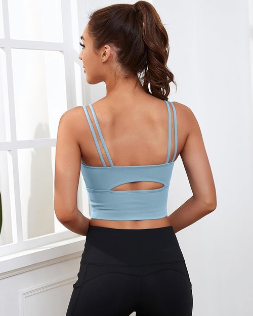 Everrysea High Support Sports Bra - Longline Workout Tank Top with Built-In Bra | Padded Strappy Yoga Crop Top