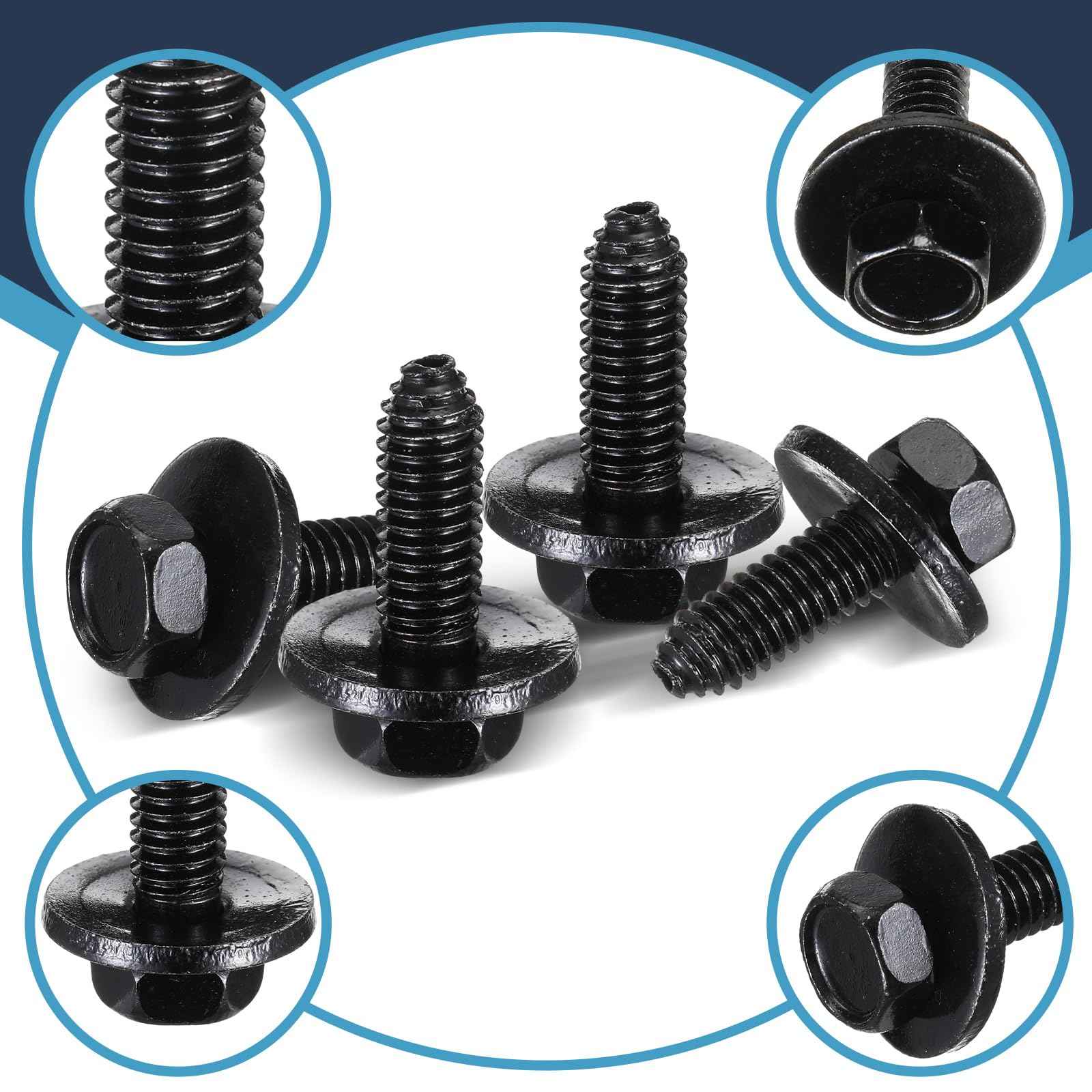 Yaocom 50 Pcs 5/16"-18 x 7/8" Indented Hex Head Body Bolts, Metal Fasteners Automotive Body Screws for Trucks Fender Bolt for Car