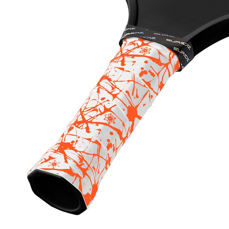 Supacaz Super Sticky Kush Neon Orange Splat Pickleball Overgrip - Tacky Pickleball Paddle Grip Tape Wrap - Pickle Ball Anti-Sweat Overwrap - 3pk