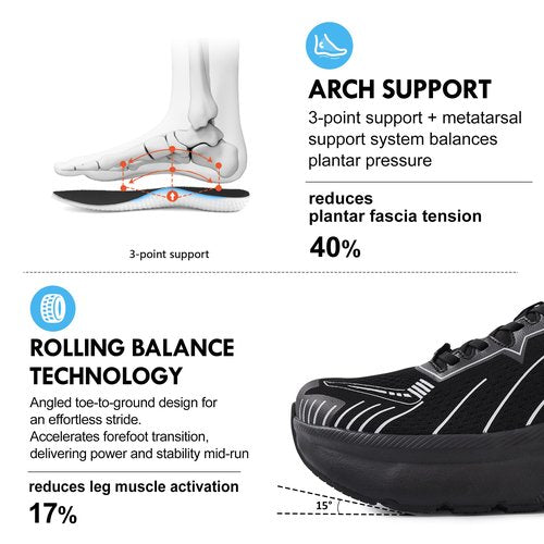 JACKSHIBO Slip in Men Hands Free Wide Toe Box Shoes Slip on Arch Support Wide Sneakers for Running Walking Tennis Athletic Plantar Fasciitis Orthopedic Shoe Zero Drop Cushion Thick Sole Width Shoes