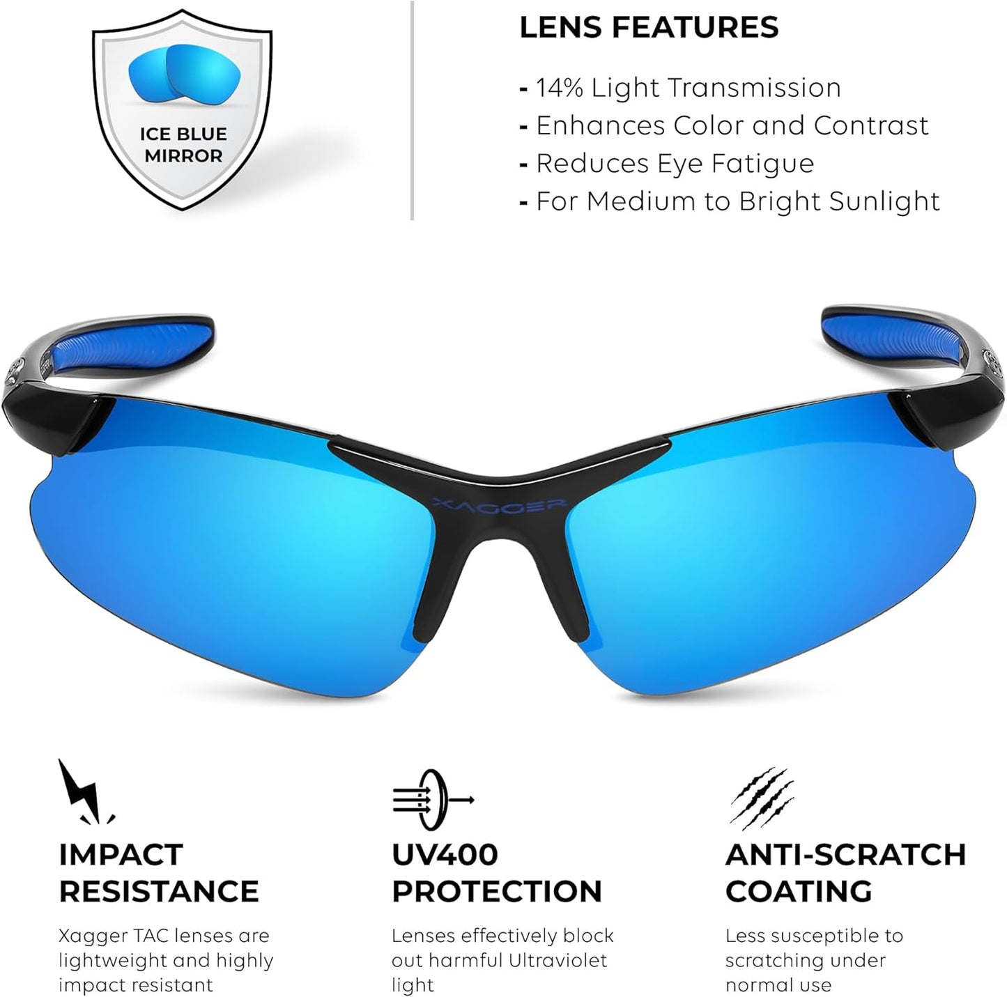 Xagger Kids Polarized Sports Sunglasses - Durable TR90 Frame for Boys & Girls | Ideal for Baseball & Softball
