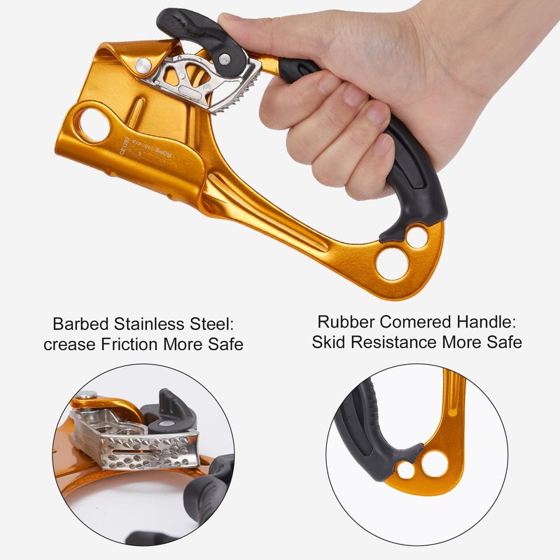 RESQT Hand Ascender, Rock Climbing Tree Arborist Rappelling Gear Equipment Rope Ascender Rope Clamp for 8~13MM Rope(Right Hand-Orange)