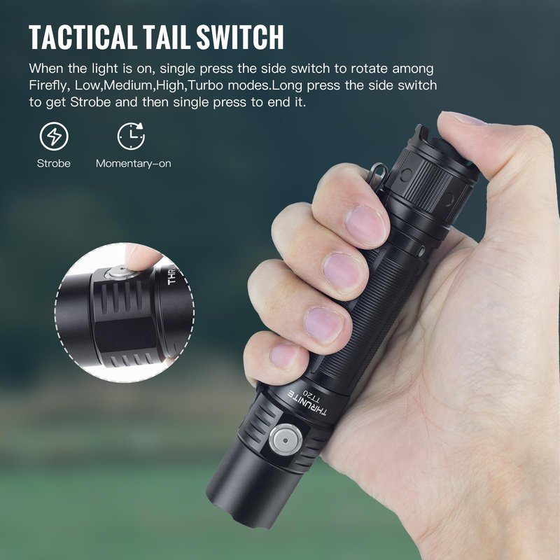 ThruNite TT20 Tactical Flashlight High 2010 Lumens, Super Bright USB-C Rechargeable LED Flashlight, 305M Long Throw Handheld EDC Flashlight with 6 Modes & Dual Switch for Hunting Camping Emergency