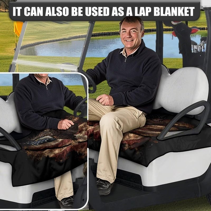 Yspwyqan Eagle Flag Golf Cart Seat Covers Anti-Slip Breathable Golf Seat Covers for Cart Comfortable Polyester Fabric Golf Cart Seat Protector Fit for EZGO Yamaha Club Car