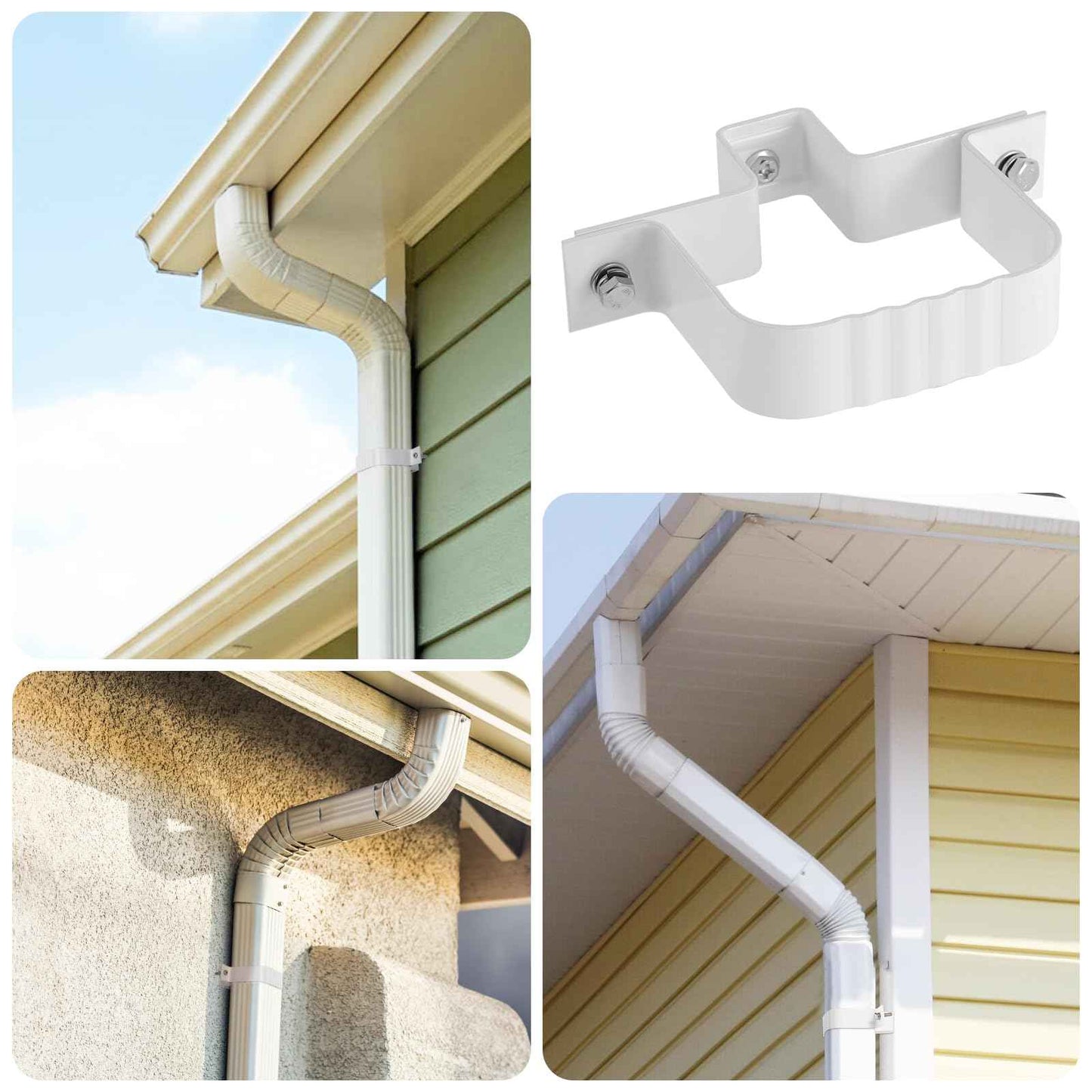 6-Pack Downspout Straps 3x4 & Wall Brackets, White Downspout Fasteners Set with Hardware for Secure Installation