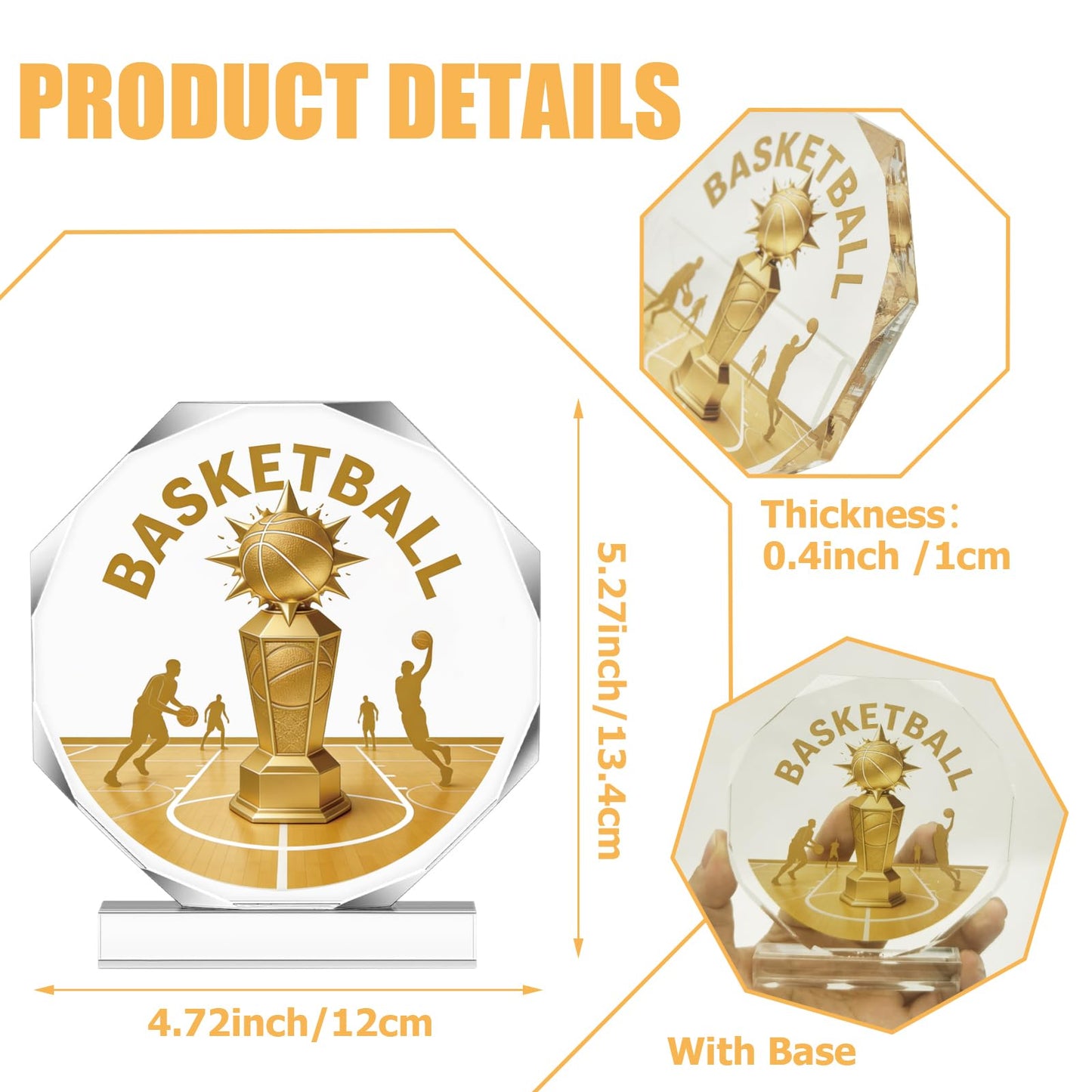 DOUOAUO Basketball Trophy - Acrylic Championship Trophy Award, 4.72x5.27 Inch - Perfect for Sports Tournaments, Academic Competitions, School Awards, Party Prizes for Adults