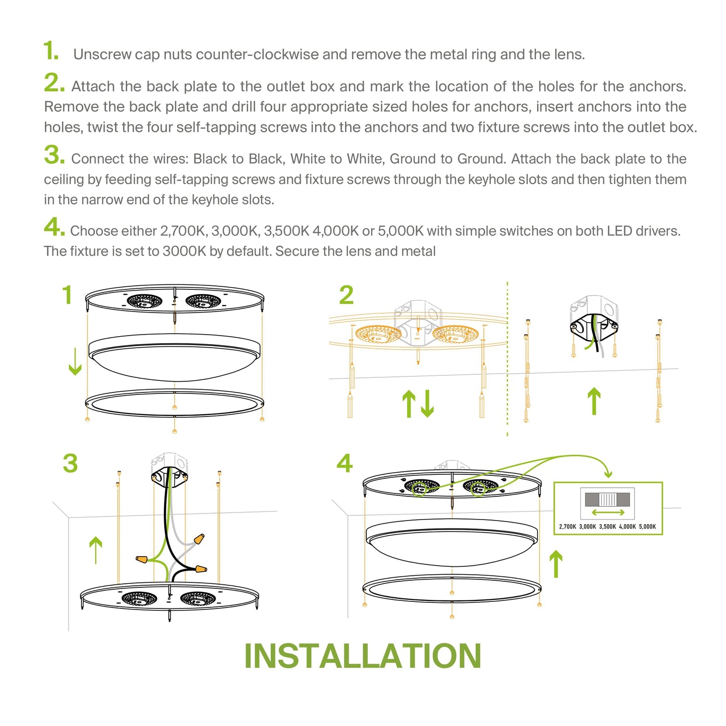 ASD LED 24 Inch Oval Flush Mount Light Fixture | 38W 3280LM 2700K-5000K 120V | 5CCT, Dimmable, ETL Listed | Close to Ceiling Double Ring Lamp, Low Profile Lighting | Nickel