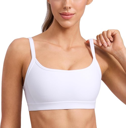 CRZ YOGA Sports Bra - Double Lined Scoop Neck with Spaghetti Straps | Non-Padded U Back Design