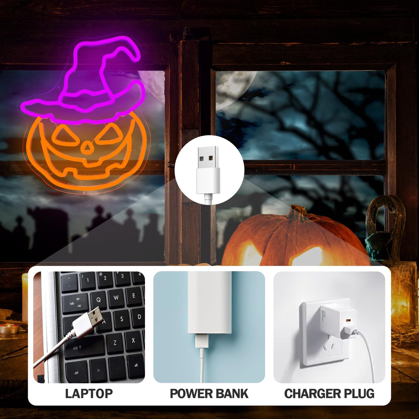 Halloween Neon Sign Dimmable Pumpkin Neon Sign for Wall Decor Halloween Pumpkin Neon Window Lights for Halloween Party Light Up Pumpkin Halloween Decor for Bedroom, Kids Room