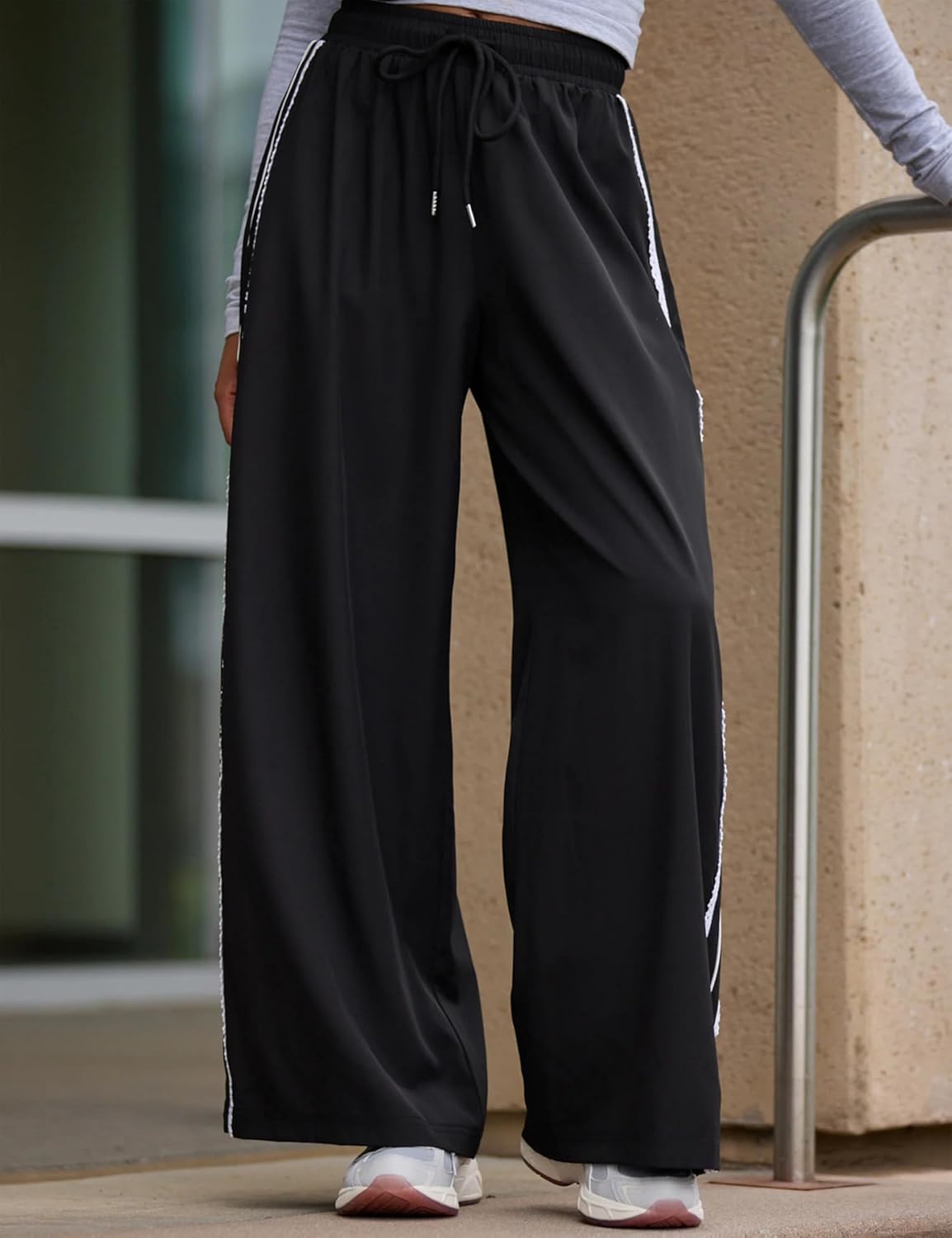Yeokou Women's Wide Leg Sweatpants - Casual Crochet Drawstring Pants with Pockets | Comfortable Fit