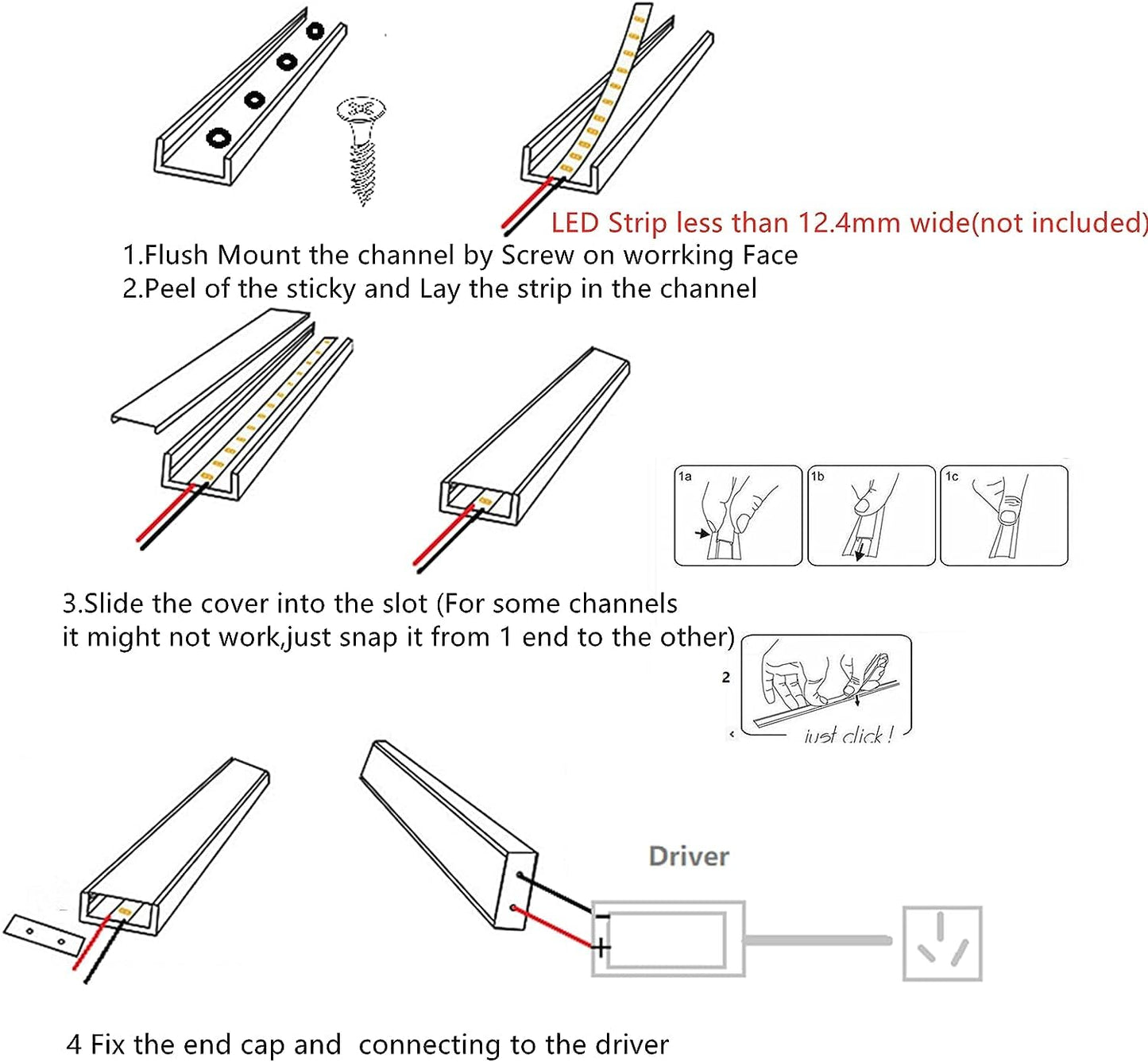 THMOOTHER 10-Pack 6.56FT Pre-Drilled Countersunk Hole LED Strip U Channel Diffuser, Matte Black Flush Mounted Under Cabinet Tape Light Aluminum Low Profile with Milky Cover (10, 6.56FT)