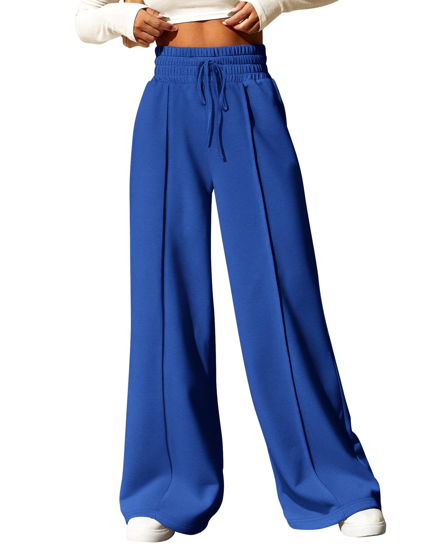 BTFBM Womens Wide Leg Sweatpants Casual Loose Solid Color Pants Comfy Lounge Joggers Baggy Sweatpants Pockets(Solid Royal Blue,X-Large)