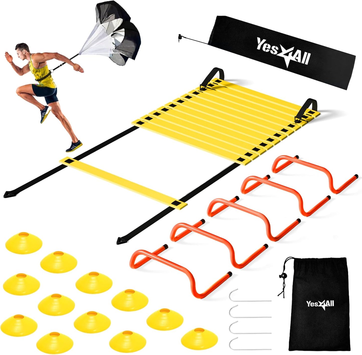 Yes4All Agility Ladder Set - Speed Training Equipment with Adjustable Ladder, Cones, Hurdles & More