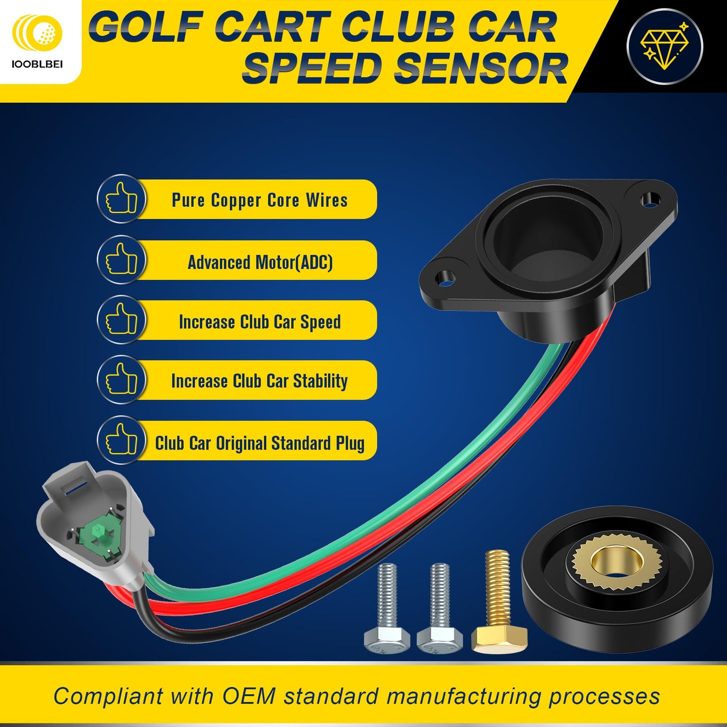 IOOBLBEI 48V (High Speed-up) Golf Cart Speed Sensor for Club Car DS & Precedent 2004-up Electric with ADC Motor, Club Car Magnet Speed Sensors Replace OEM# 1027049-01 102265601, Faster, Easy Install