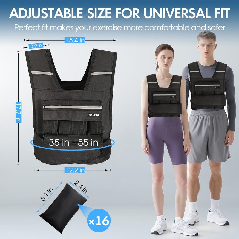 Weighted Vest for Men and Women, 2-18lb Vest with 16 Ironsand Weights for Home Workouts, Adjustable Body Weight Vest Exercise Set for Strength Training, running, walking, Cardio (Black, 2-18lbs)
