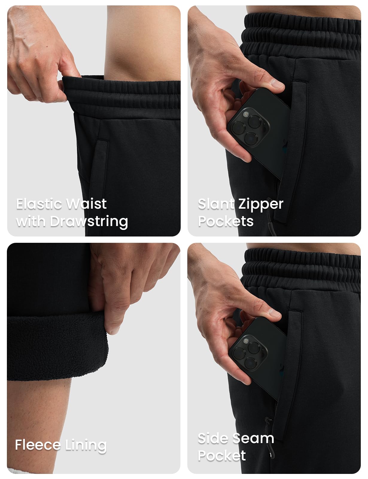 Rdruko Men's Fleece Sweatpants Straight Leg Athletic Yoga Lounge Pants Open Bottom Casual Jersey Pants with Zipper Pockets Black L