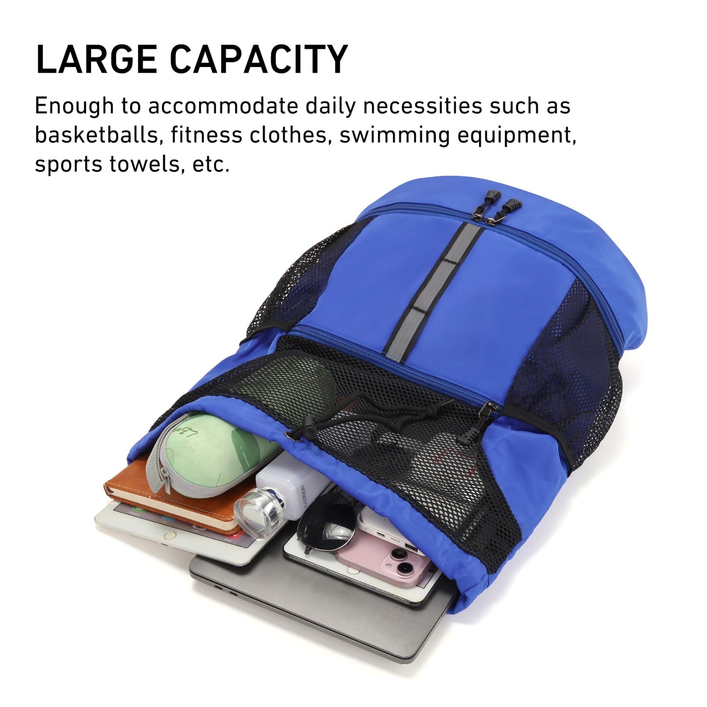 Valleycomfy Drawstring Gym Bag Sports Backpack With Shoe Compartment and Reflective Strips Royal Blue