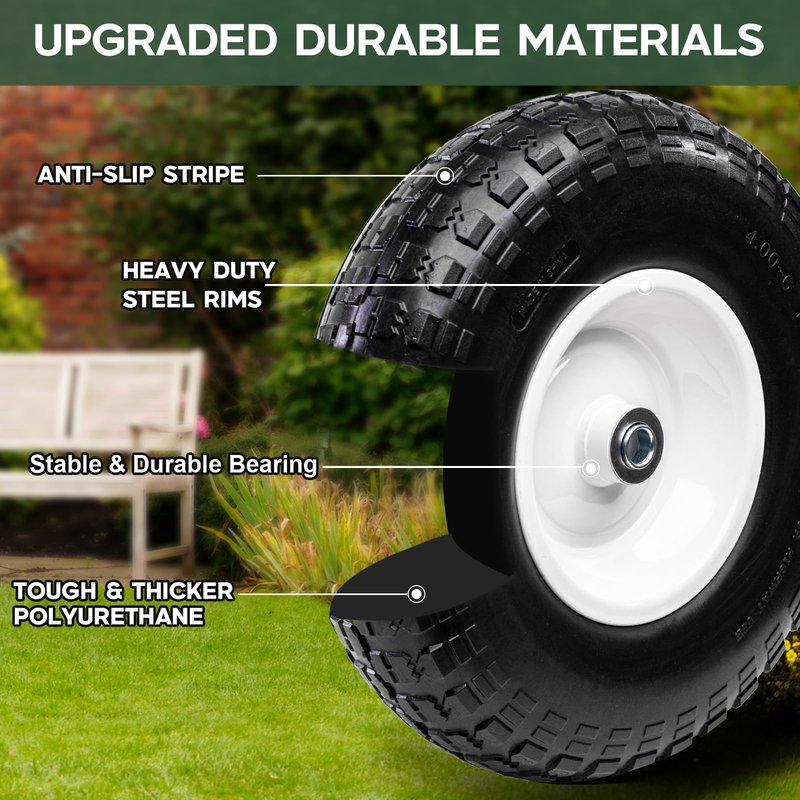 Taifa 2 PCS 13 Inch Solid Flat Free Replacement Tires and Wheels 4.00-6 with 5/8'' Bearing and 2.17'' Offset Hub, Air Less Wheel for Wheelbarrow/Wagon/Hand Truck/Trolley/Garden Scooter etc.