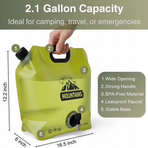 Camping Water Container 2 Gallon Collapsible Water Jug with Spout - Reusable BPA Free Plastic Flasks, Foldable Empty Gallon Jug for Water Storage, Water Bag for Outdoor Hiking Emergency Prep (2 Pack)