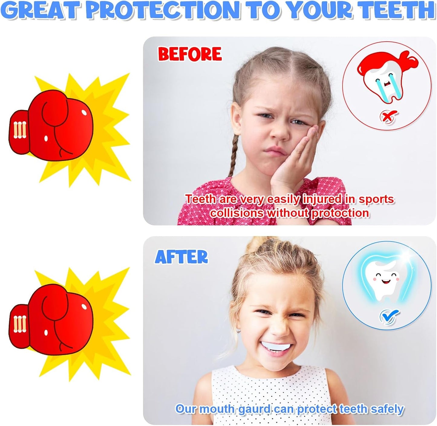 MENOLY Youth Mouth Guard - 6 Pack with Portable Cases for Football, Basketball, Boxing & More