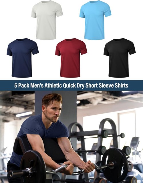HOPLYNN Men's Dry Fit Workout T-Shirts - 5/7 Pack Short Sleeve Athletic Tees for Gym & Running