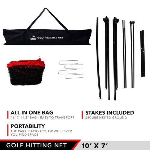Practice Golf Hitting Net by Day 1 Sports - Large 10’ x 7’ - Portable Carry Bag - Indoor or Outdoor Use - Quick and Easy Assembly - Durable Golf Practice and Training Equipment, Personal Driving Range