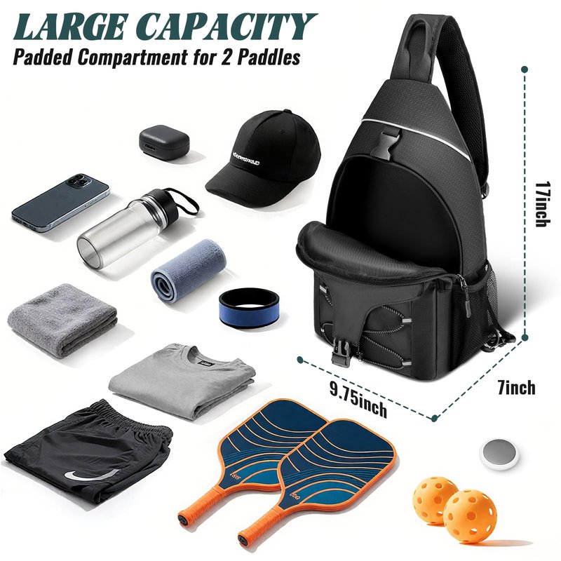 Ytonet Pickleball Bags for Men with Wet/Dry Compartment, Pickleball Paddle Bag, Water-Resistant Pickle Ball Backpack Sling Bags for Women, Black
