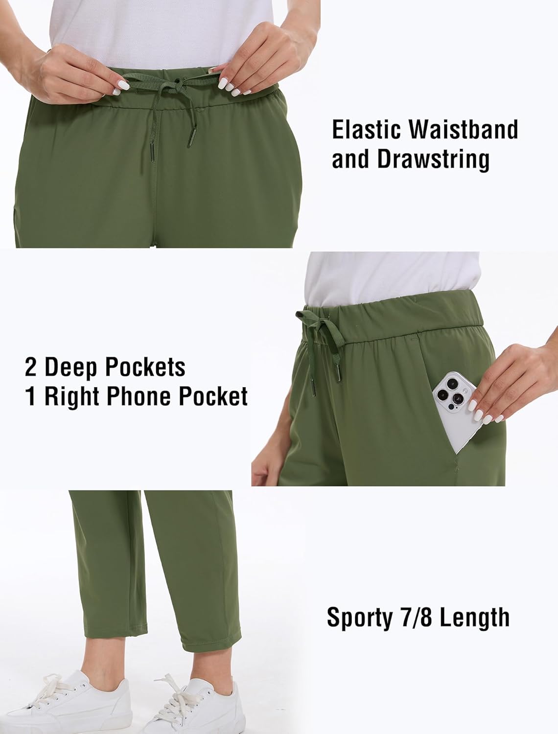 Skiennix Women's Golf Pants - Stretchy 7/8 Ankle Sweatpants with Deep Pockets for Work & Travel