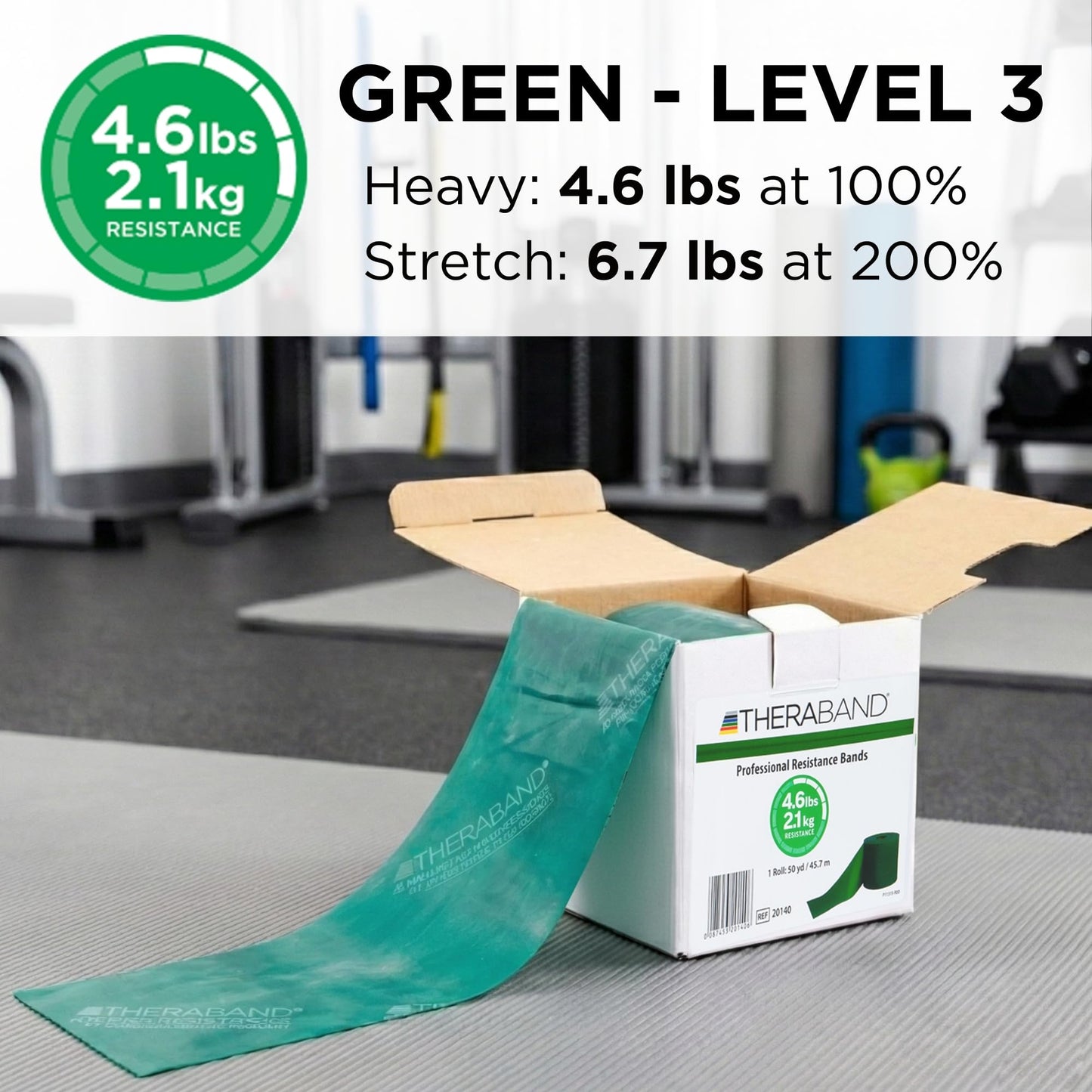 THERABAND Resistance Band, Green, Heavy, 50-Yard Roll, Latex, Elastic Band for Exercise, Physical Therapy, Yoga, Pilates, Stretching, Home Workouts, Cut-to-Length, Color-Coded Levels