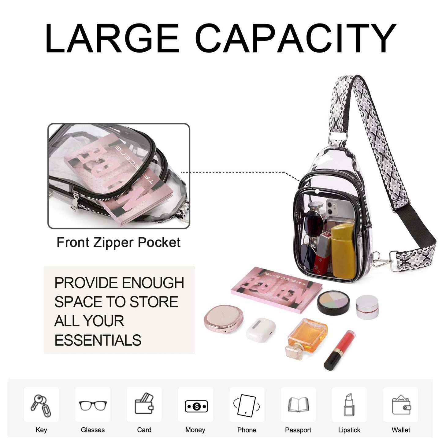 CLUCI Clear Bag for Stadium Events, Clear Crossbody Bag, Small Transparent Purses