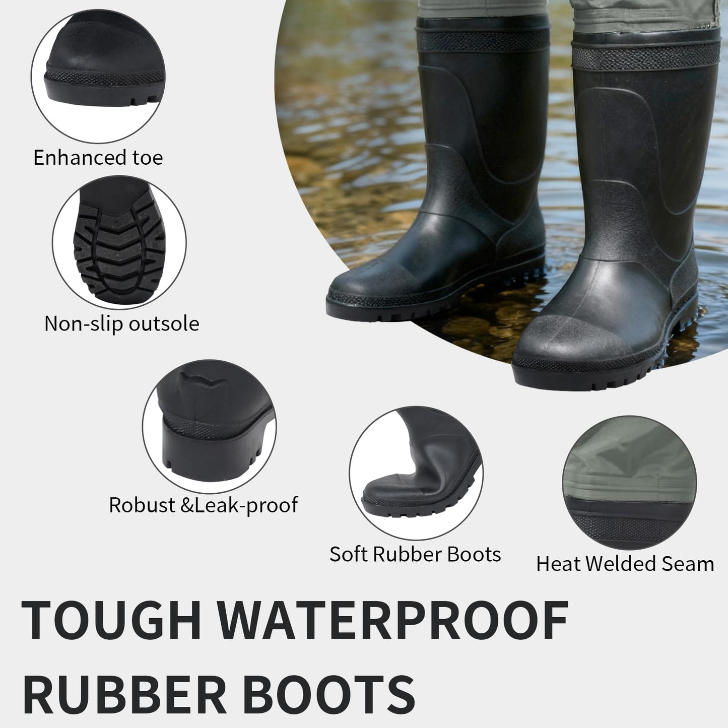 DikaSun Fishing Waders for Men & Women, Waterproof 2-Ply Nylon/PVC Chest Wader with Boots for Outdoor Sizes 4-13 Bootfoot(Grey, M4/W6)