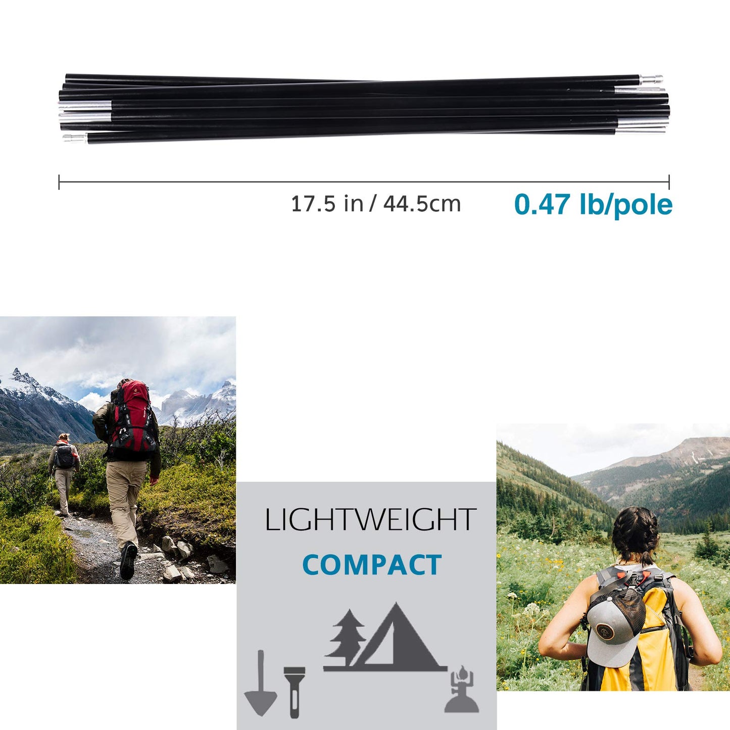 BRILLIANCE4U Pre-Assembled Aluminum Tent Pole 12ft 1.4in 8.5mm, Lightweight Tent Poles Replacement, 7001 T6 Heated Aluminum Alloy, Outer Dia. 0.33" 2 Poles Pack