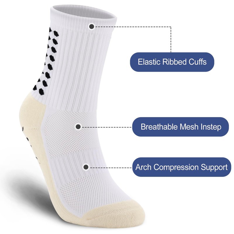 Ultrafun 5 Pairs Kids Youth Grip Soccer Socks Cushioned Non Slip Football Athletic Sports Socks (US, Alpha, Medium, Regular, White+Black)