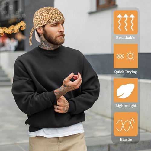 DOCILA Do Rags Skull Cap for Men Leopard Motorcycle Durags Cheetah Helmet Liner Beanie Animal Cycling Head Bandana Sports Doo Dew Hair Cover