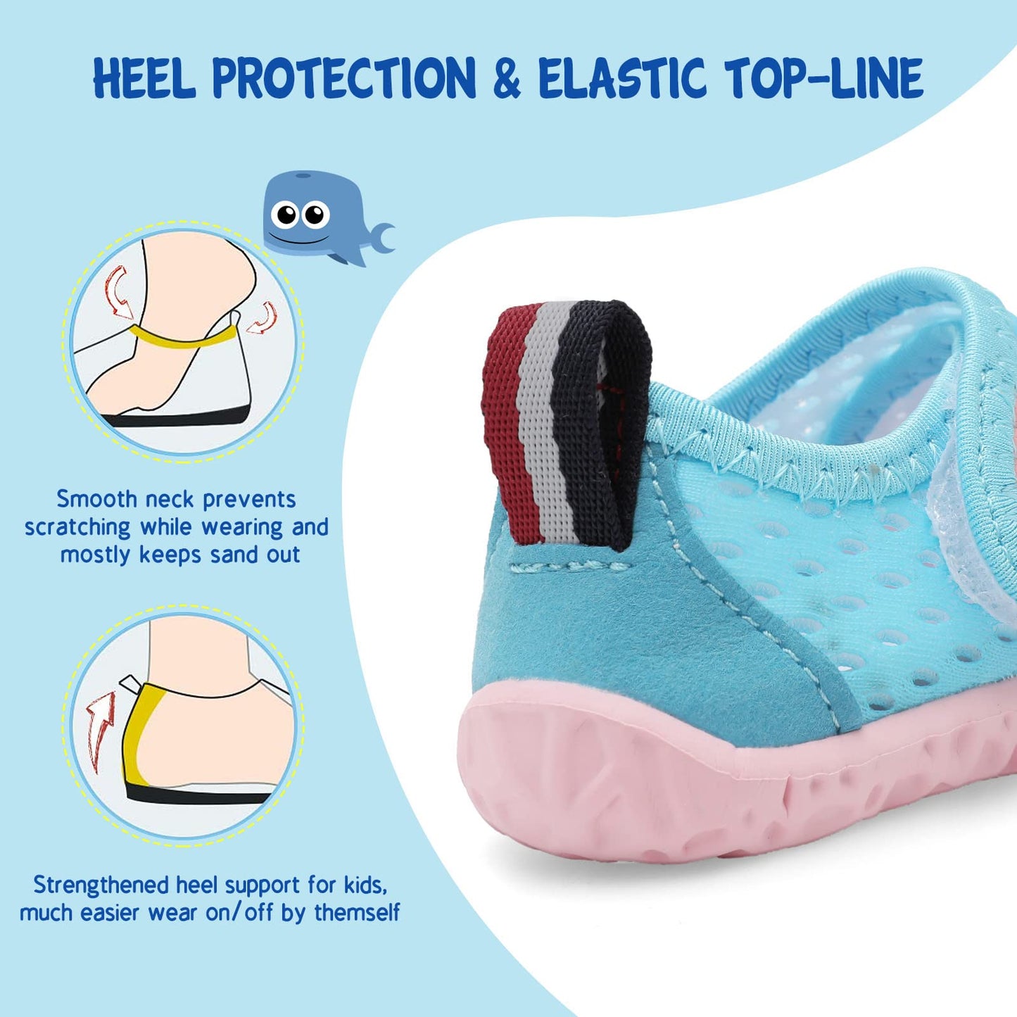 LeIsfIt Kids Water Shoes Toddler Girls Boys Swim Shoes Outdoor Quick-Dry Breathable Aqua Socks for Beach Pool Surf, Blue Pink, 12 Little Kid