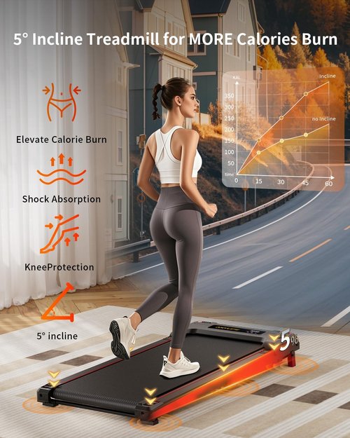 Anylife Walking Pad Treadmill - Portable Under Desk Incline Design | 330lb Capacity, LED Display, Remote Control