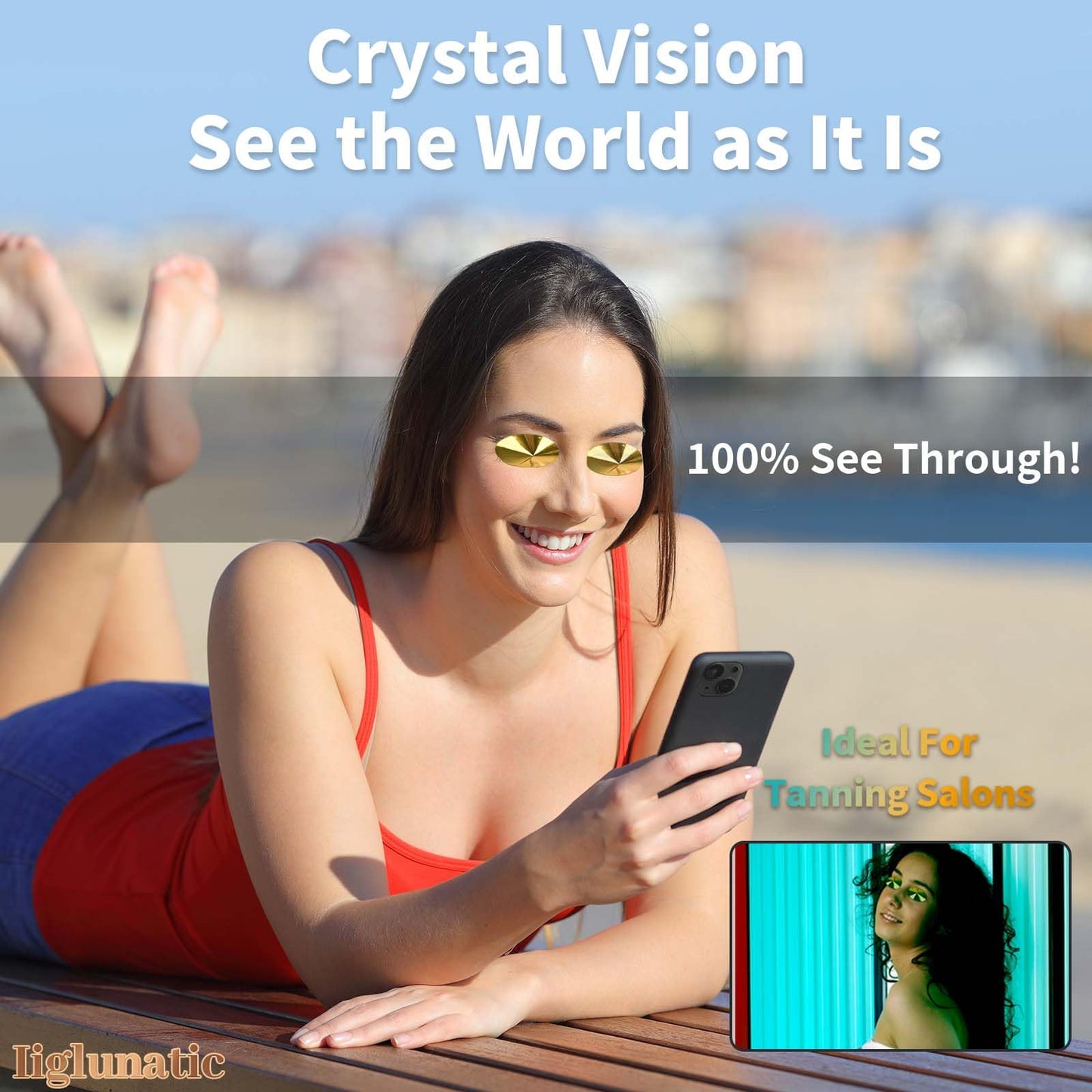 Iiglunatic Tanning Goggles, Tanning Eye Protection 50sets - Latex-Free Disposable for Stand-Up Tanning Beds, Salon & Home Use_Gold