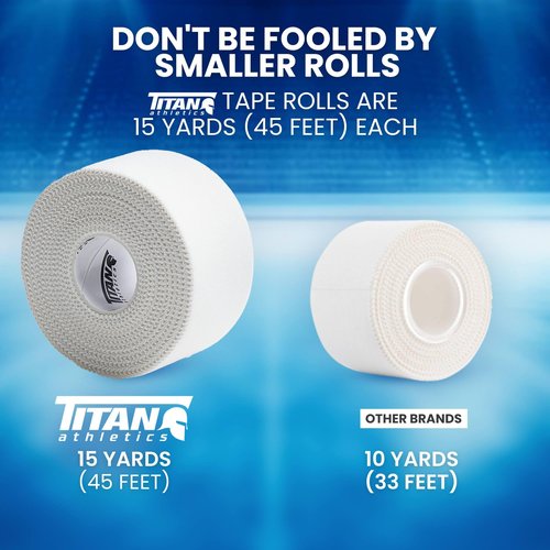 12 Pack White Athletic Tape (45ft Rolls) - Athletes Trainers Injuries & First Aid - Premium Medical Sports Tape - Wrap & Support Ankles & Wrists - Easy Tear Design with Zinc Oxide & No Sticky Residue