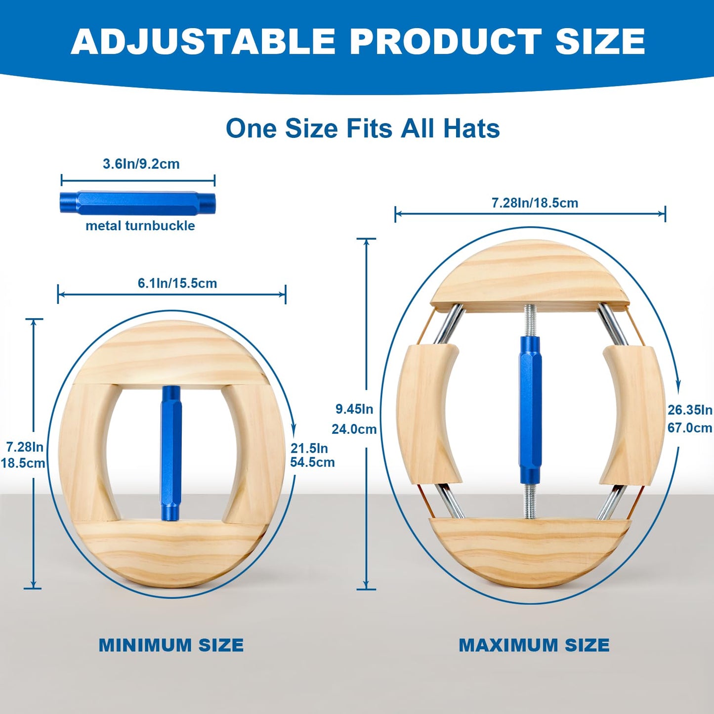 Hat Stretcher 4 Way, Hat Stretcher for Fitted Hats Size 6 7/8 to 8 1/2, Extender Widener Reshaper Fits All Caps - Solid Wood, Heavy Duty of Hats Jack Stretchers for Cowboy Baseball Caps