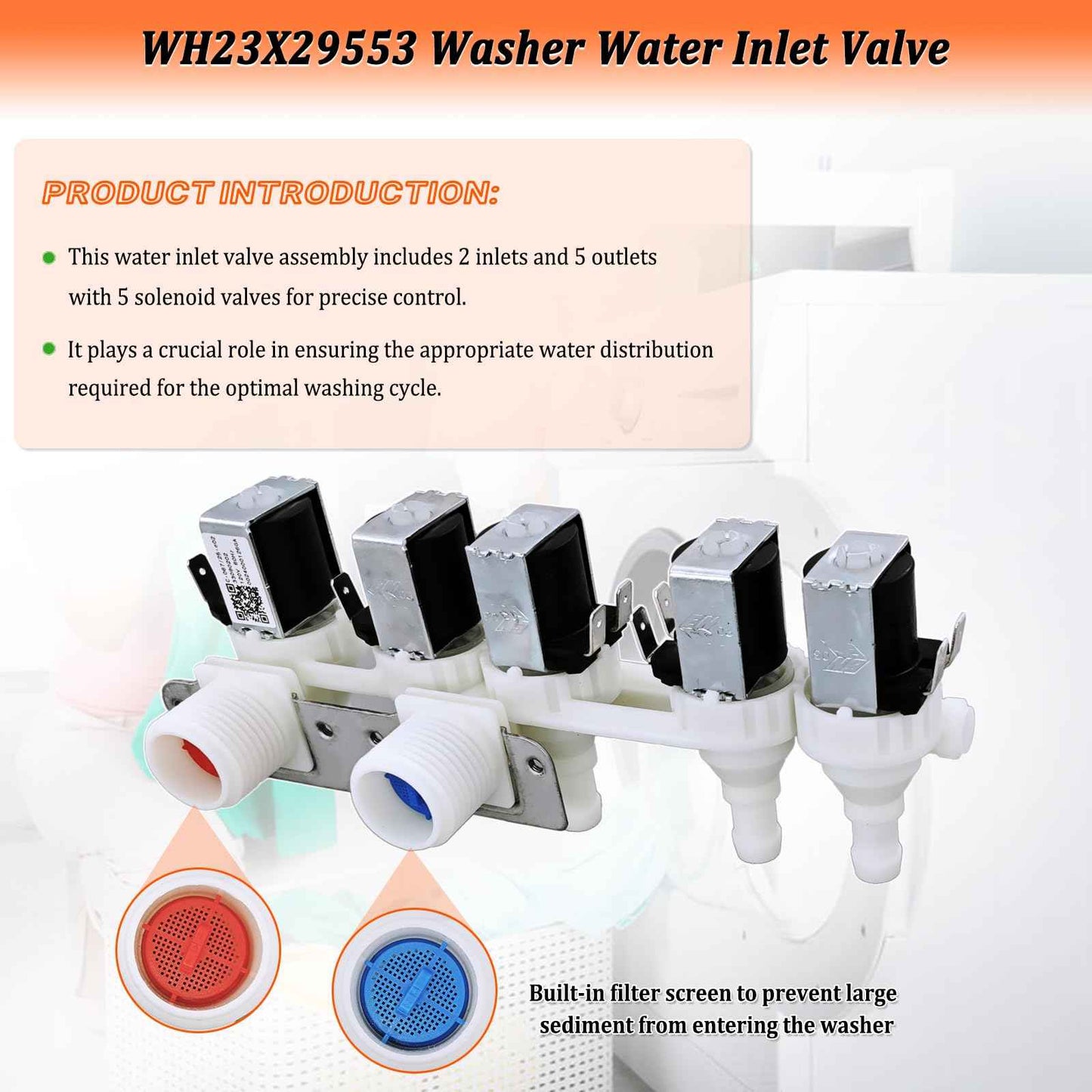 WH23X29553 Washer Water Inlet Valve for GE Washing Machine Water Valve Replacement Parts AP6983554 PS12743643 0024000126GA 33090202