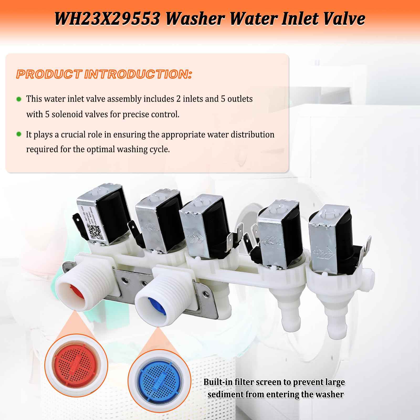 WH23X29553 Washer Water Inlet Valve for GE Washing Machine Water Valve Replacement Parts AP6983554 PS12743643 0024000126GA 33090202