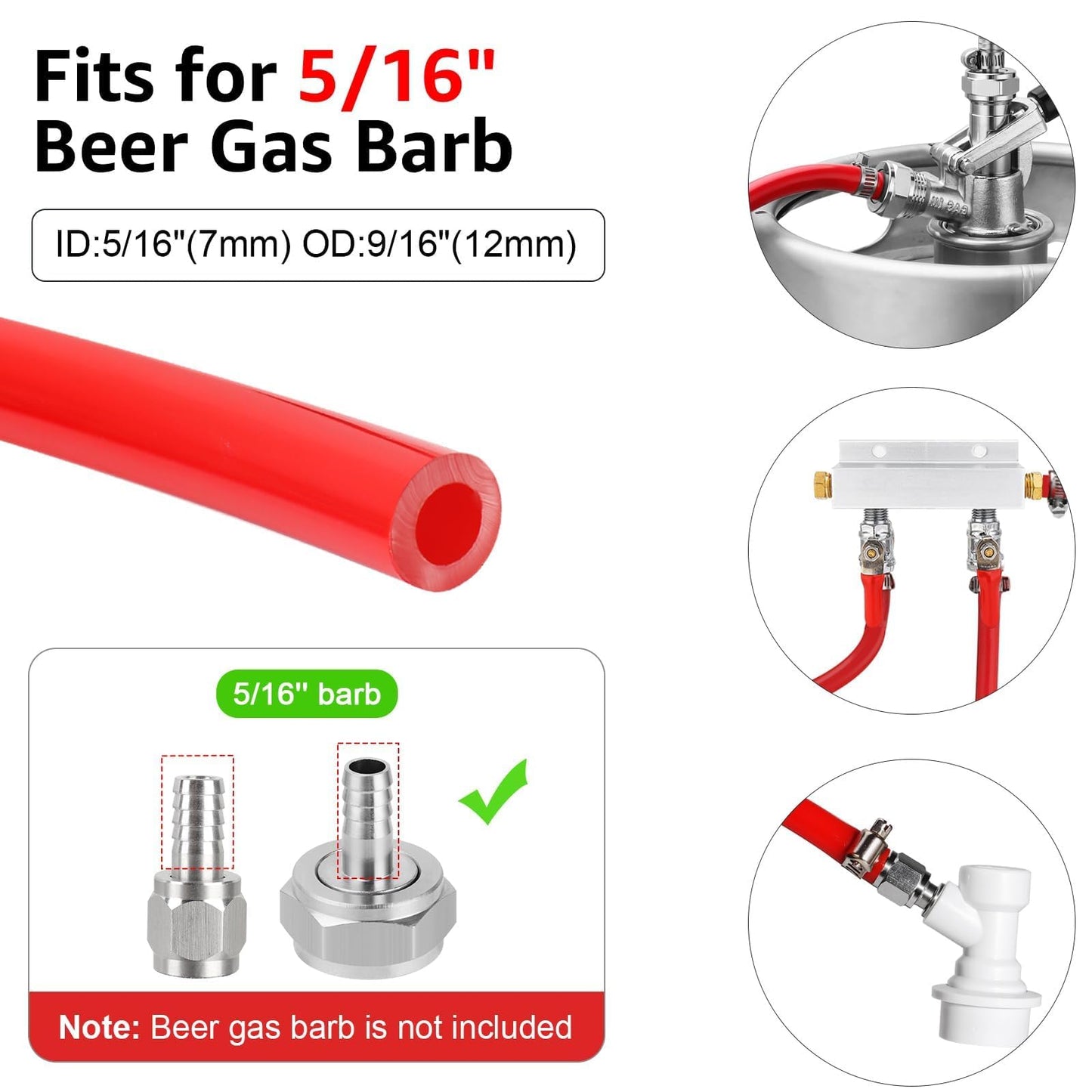 10FT Kegerator Beer Co2 Gas Dual Lines Kit, ID 3/16" Keg Beer Lines Tubing & ID 5/16'' Co2 Gas Hose Food-Grade PVC Tubing Keg Faucet Tube with 6Pcs Hose Clamps for Homebrew