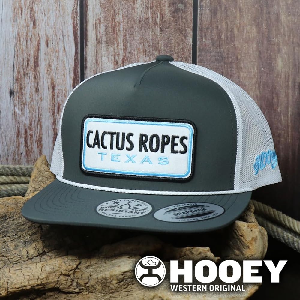 HOOEY Cactus Ropes Texas Patch Trucker Hat for Men – Adjustable Snapback Mesh Baseball Cap - Breathable Mesh - Western Trucker Hat for Ranch, Work, & Everyday Wear - One-Size - Charcoal/White