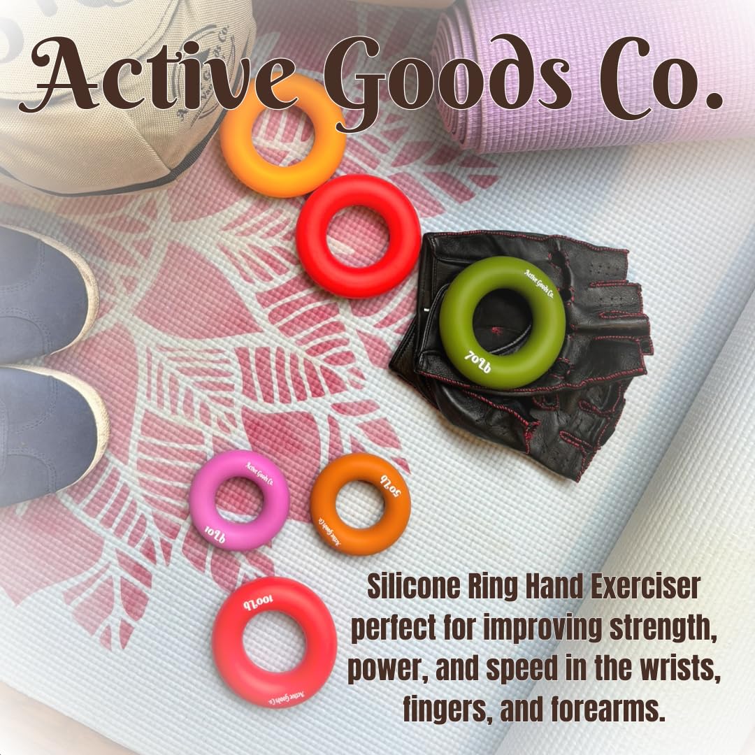 ActiveGoodsCo Hand & Forearm Exerciser - Single ring or Set, Resistance 10-120Lb, Diameter 2.5-3,5in. Visit to see more options (Single 80Lb-3.5in Orange)