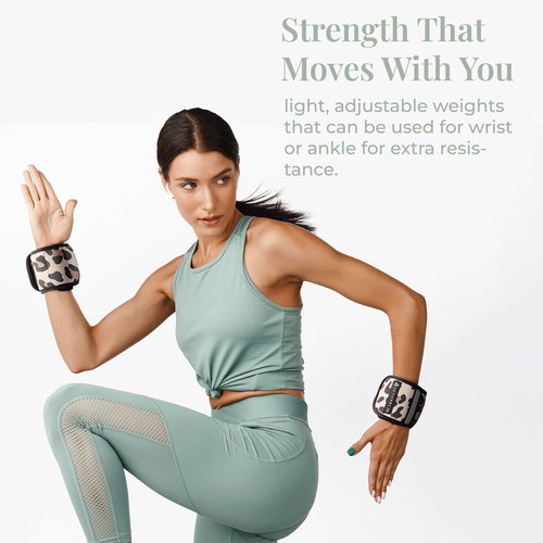 Activery Co. Wrist & Ankle Weights for Women, Ideal for Fitness Workout, Gym, Pilates, Dance, or Yoga, Includes Exercise Guide & Mesh Travel Bag, 1 Pair, 1 Lb Each, Leopard Print