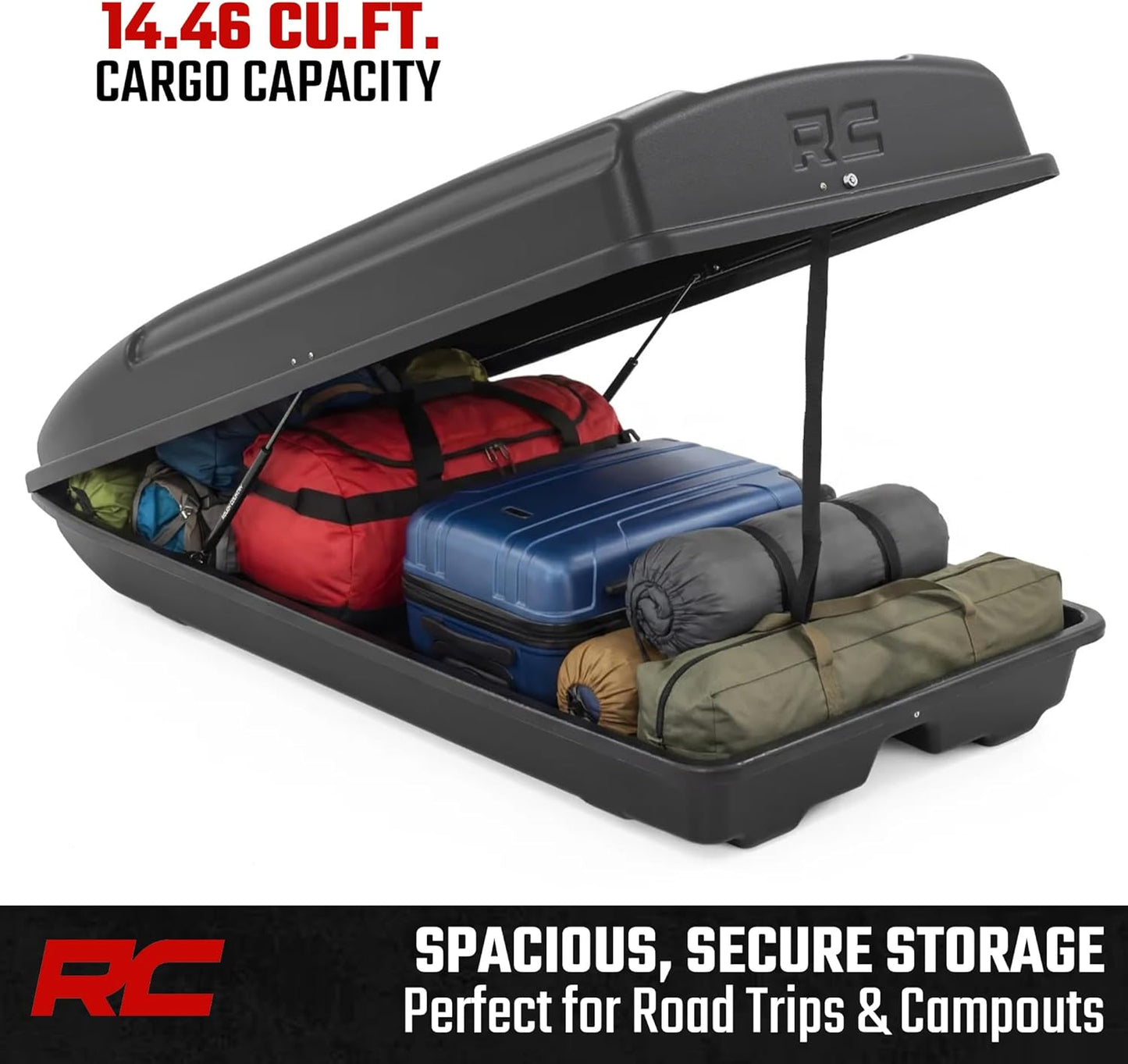 Rough Country Rooftop Cargo Box - 14.5 Cu Ft Hard Shell Storage Carrier | Lockable & Weatherproof