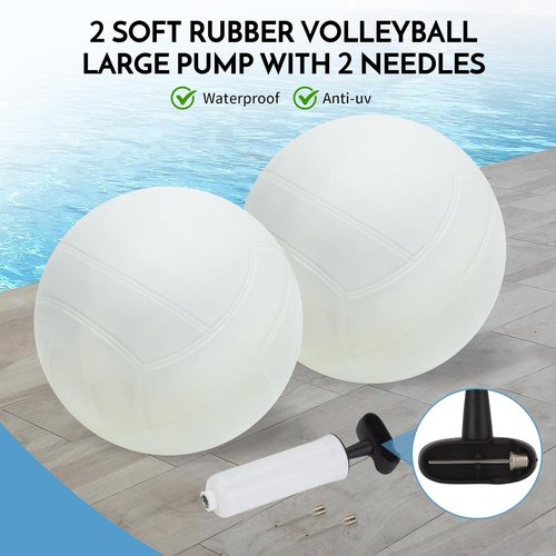 Base Free Pool Volleyball Net Set - Adjustable 15-26 Ft Length & 3 Heights | Includes 2 Volleyballs & Carry Bag